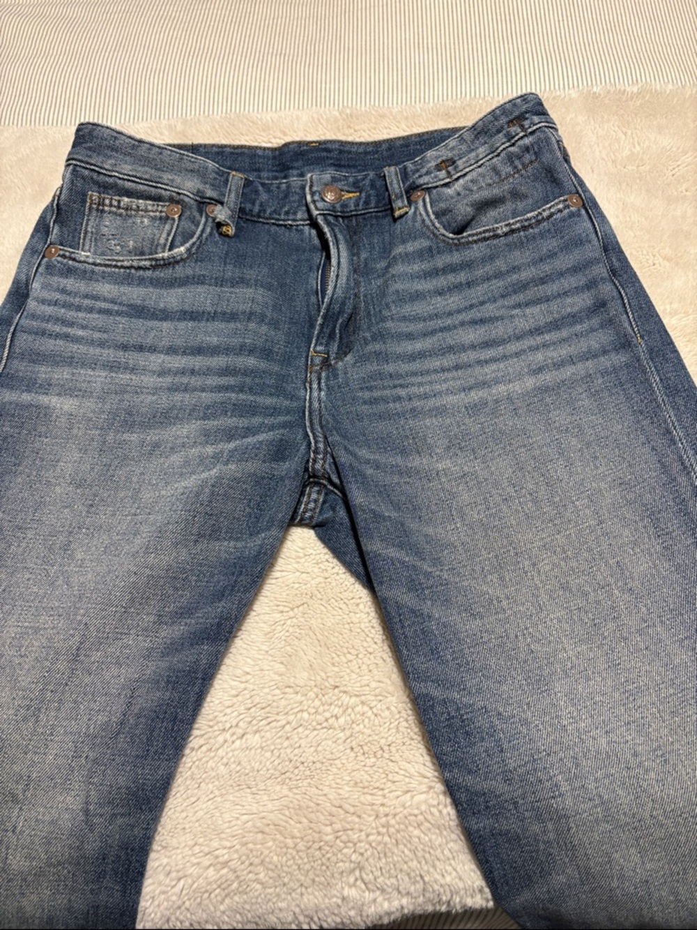 R13 women’s Washed Blue Slim Straight Jeans